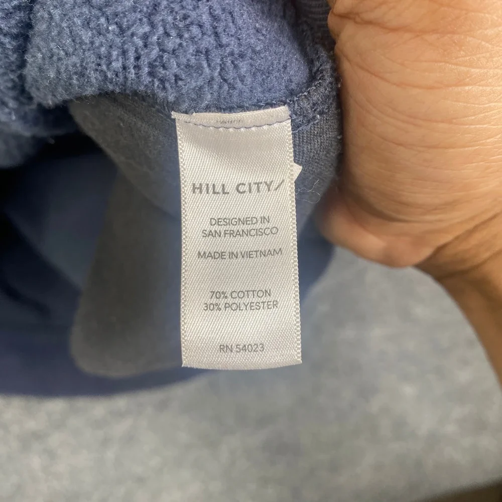 Hill City Mens Navy Blue Fleece Pullover Hoodie Sweatshirt Medium Zip Pocket
